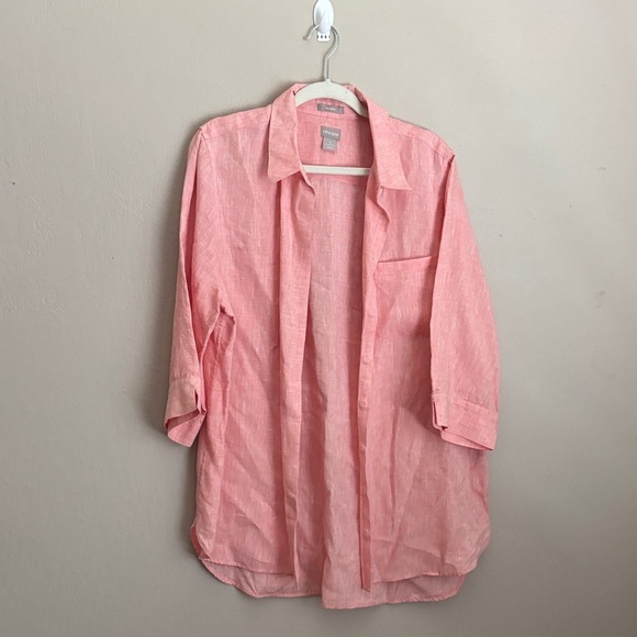 Chico's Tops - Chico's Coral Button-Up Linen Blouse womens size 3